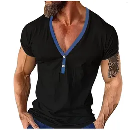 Herren T -Shirts Shirt Pack kurzärmelig Casual V Hals Farbe passende Top 9 10