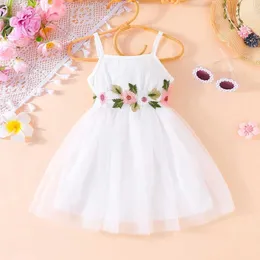 Vestido de menina vestido para crianças de 2 a 7 anos de aniversário moda fofa cinturão floral Tulle Suspender Princess Casual Dresses for Baby Girll2405