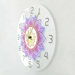 Wall Clocks Mandala with Lotus Flower Modern Wall Clock OM Studio Sign Living Room Bedroom Bohemian Wall Decor Psychedelic Wall Clock Watch