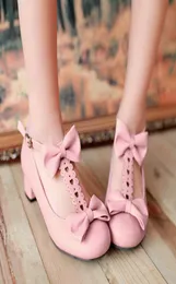 2020 New Sweet Lolita Bow Women Pumps Low Heel Mary Janes Shoes Cosplay Student Girl Shoes Tide Med Heels Pink Zapatos de Mujer1448486