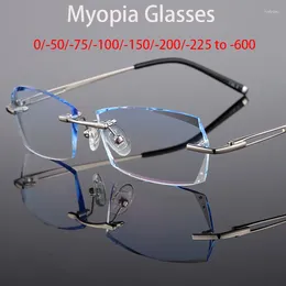 Sunglasses Frames Myopia Glasses Men -75/100/150/200/250/300/400/500/600 Minus Gradient Blue Tint Lens Rimless Man Optic