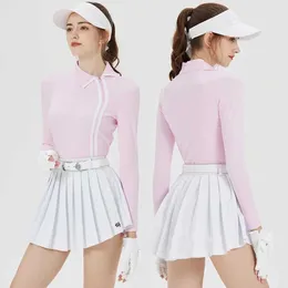 Women's Tracksuits Blkt Women Long Slve Zipper Collar Shirt Elastic Stripe Tops Lady Pleated Ball Skirt High-Waisted Slim Skorts Suit Y240507