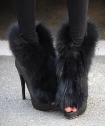 Sexy Senhories Peep Toe dedo REAL FOX INSTRAÇÃO MULHERES BOTAS FEMANAS FEMAN ALIMENTE ALTA CAVELHO DE RUA DOUTO DO ROUTA DE ROUTA CURTO