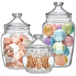 Storage Boxes Bathroom Canisters Set 3-Piece Acrylic Apothecary Jars Vanity Organizer BPA-Free Shatter-Proof Cotton Balls Bath