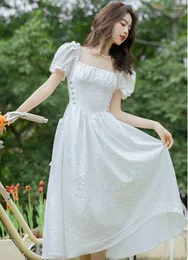 Party Dresses Summer Retro White Princess Dress Woman Vintage French Victorian Style Jacquard Puff Sleeve Lady Fairy Vestido Blanco