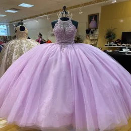 2023 Prinzessin Lilac Tulle Ballkleid Quinceanera Kleider Perlen Kristall Bling Tüll Vestidos de Prom Sweet 15 16 Dress Girls Long 235n