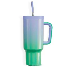 Vattenflaskor Gradient Färg 400 ml muggtumare med handtag isolerade lock Straw rostfritt stål kaffekopp för hushållsresor termiska