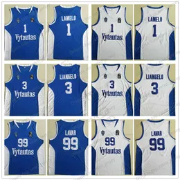 NCAA Toptan Litvanya Vytautas #1 Lamelo Ball Jersey 3 Liangelo Mavi Beyaz Dikişli 99 Lavar Ball Basketbol Formaları Karışım Siparişi