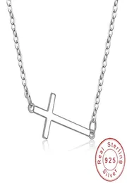 Dainty Real 925 Sterling Silver Silver Sideways Cross Necklace Simple Cructix Neckless 유명인 영감 보석 SN011 Choke7182769