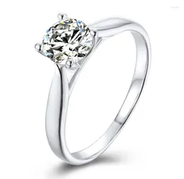 Küme halkaları anziw dört çatal 925 STERLING Gümüş Moissanit Elmas 5mm Solitaire Yuvarlak Düğün Nişan Kadın Mücevher 7201671