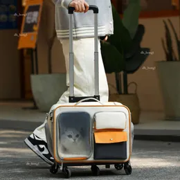 Caixa portátil de transporte de animais de estimação portátil com grande capacidade de aviação de animais de estimação, bagagem de gato e cães ao ar livre Crata de estimação de estimação de push 2024 NOVO 429