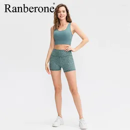 Active Shorts Ranberone Women's Printed Yoga Short Running Training Fitting Gym Leggings Woman Fitness High Waist Workout Clothing 2024