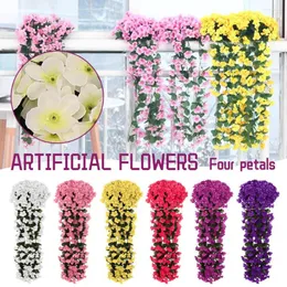 장식용 꽃 바이올렛 인공 꽃 파티 장식 시뮬레이션 된 등나무 화환 화성 벽 교수형 가짜 바구니 f8f2