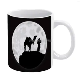 Canecas beduínas sob a lua caneca branca cafeteira menina presente chá leite xícara de areia animal corcunda carcuta deserta ideia de amante