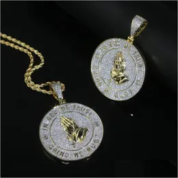 Pendant Necklaces New Arrived Hip Hop With Fl Cz Paved Gold Plated Punk Styles Letter In God We Trust Charm Rope Chain Necklace For Me Otroi