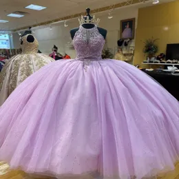 2023 Prinzessin Lilac Tulle Ballkleid Quinceanera Kleider Perlen Kristall Bling Tüll Vestidos de Prom Sweet 15 16 Dress Girls Long 194i