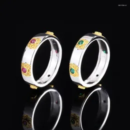 Rings Cluster Gorgeous Lab Creato Ruby Emerald 925 Silver Original Certified for Men Women Vintage Gioielli Regalo di compleanno