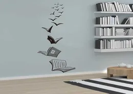 Açık kitap sinek kuşları duvar çıkartması kütüphanesi sınıf okuma kitap çalışması hayvan duvar çıkartma okulu yatak odası ev dekor 2107059125298