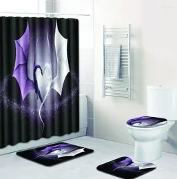 Duschvorhänge 3D Dragon Vorhang Badezimmer Bodenmatte Toilette Teppich Zimmer Fuß Set mit Vorhangfaden