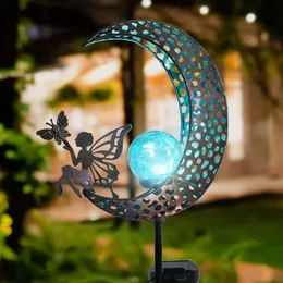 Garden Moon Solar Light Strip Fairy Outdoor Metall Crack Glass Globe Stapel Garten geeignet für kleine Wege, Rasenflächen und Innenhofdekoration
