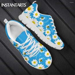 Casual Shoes INSTANTARTS Spring Daisy And Bee Print Lightweight Women Flat Anti-skid Breathable Sneakers Trend Vulcanized