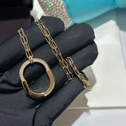 S925 Silver tiffanyjewelry heart Pendants High Version Lock Lucky Lock Half Diamond Necklace Womens v Gold Inlaid Diamond Medium Lock Head Ushaped Sweater Chain Cou