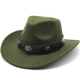 Novo chapéu de cowboy ocidental vintage para a senhora de jazz de jazz masculina com tampa de couro largo de couro cloche sombro sombrero