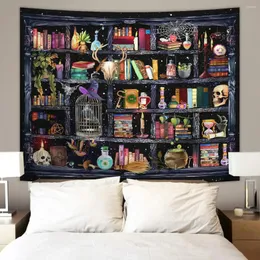 Tapestries 1pc Bookshelf Tapestry Magical Gothic Cowhead Bone Witch Retro Plant Mysterious Education