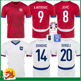 2024 Serbien Soccer Jersey Tadic Sergej Mitrovic Srbija Nationalmannschaft Home Away Football Shirts Kit Vlahovic Pavlovic Milenkovic Zivkovic