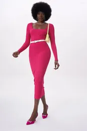 Casual Dresses High Strecth spets V-ringning långärmad kroppskong för kvinnor sexig pullover solid klänning vestidos