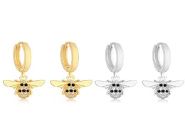 925 Sterling Silver Gold Color Honey Bee Mix Black Zircon Plain Hoop Earring For Women Ear Piercing Pendientes21845137020