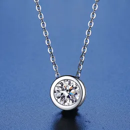 S925 Gümüş Tiffanyjewelry Kalp Kalp Kolyeler Kabarcık Mossan Taş Kolye Sterling Basit Zarif Moda Yakalar Kemik Zinciri 1 Karat İmitasyon Elmas Kolye Işık L