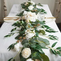 Dekorativa blommor Anpassade bröllop Artificiella siden Rose Table Floral Runners