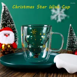 Tassen Anti-Scenen-Doppelwände Glas Becher Weihnachtsstern Wish Cup Tree Wasser kreativer transparenter Kaffee