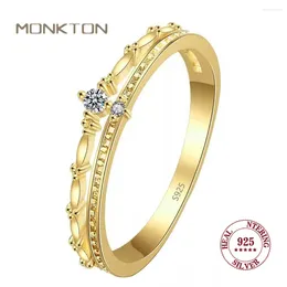 Clusterringe Monkton S925 Sterling Silber 2 Schichten Krone Engagement für Frauen 14K Gold plattiert Zirkonia Finger Feinschmuck