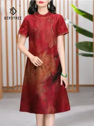 Partykleider Birdtree Real Seide Xiangyunsha Elegante Frauen Kurzarmdrucken Cheongsam Lose Retro Kleid 2024 Sommer D44032QC