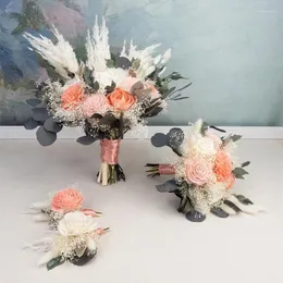 Fiori decorativi romantici madri fatti a mano bouquet artificiale rosa naturale pampas erba con decorazione per la casa da sposa interno
