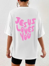 Männer T-Shirts Jesus liebt mich Brief weibliche T-Shirts atmungsaktive übergroße Oberteile Kreativität Allmath Short Slve O-Neck Frauen Baumwolle t Kleidung T240510