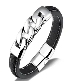 Rostfritt stål armband armband 215mm män läder armband män smycken ny gåva för menba1020639380201