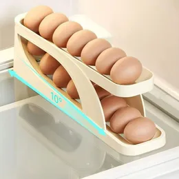 Butelki do przechowywania automatyczne przewijanie stojaków na jajka uchwyt na bok w kosza Organizator Organizator lodówki Dozownik do kuchni