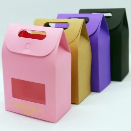 Caixa de presente de agradecimento à mão por atacado com janela marrom rosa púrpura de papel preto kraft favores caixas de embalagem zz