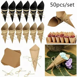 Wrap regalo 50pcs coni di carta Kraft retrò bouquet fai da te scatole di cioccolato cioccolato regali per le forniture per feste