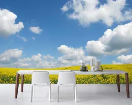 Bakgrundsbilder Papel de Parede Blue Sky White Clouds and Yellow Field Natural 3D Wallpaper Living Room TV Wall Bedroom Papers Home Decor