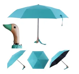 Regenschirme Holz Entenkopfgriff Regenschirm UV 50 Schatten Regen oder Glanz Klappende Tierreisen nie nass tragbare Roman6953597