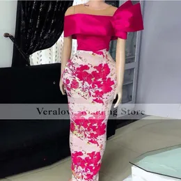 Fushia African Mermaid Evening Dress 2021 Scoop Lace Appliques Aso Ebi Style robe ceremonie femme Prom Party Gowns 260Z