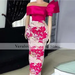 Fushia African Mermaid Evening Sukienka 2021 Koronkowe aplikacje ASO EBI Style Ceremonie Femme Prom Party Suknie 260Z