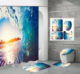 Cortinas de chuveiro cortina oceânica surf tropical ondas enormes banheiro marinho de banheiro de praia Tapetes de banheiro tampa da tampa da tampa