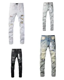 Lila Jeans Denimhose Herrendesigner Jean Cargo Hip Hop Rippte reguläre Jeans Denim gerader Reißverschluss Fliege langes Mid Hosenloch