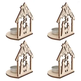 Kerzenhalter 4PCS Holz Jesus Style Candlestick Simple Festival Candleholder (Khaki)