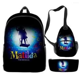 Zaino rowpack di Roald Dahl Matilda The Musical Movie zaino da 3 pezzi Set zipper Daypack unisex traval borse school